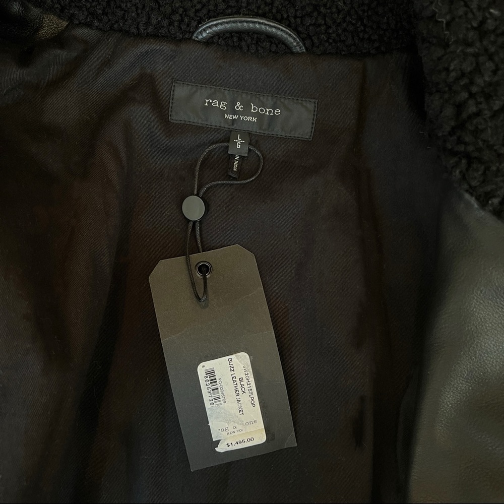 Rag & Bone Buzz Shearling-Trim Leather Moto Jacket - Picture 7 of 14